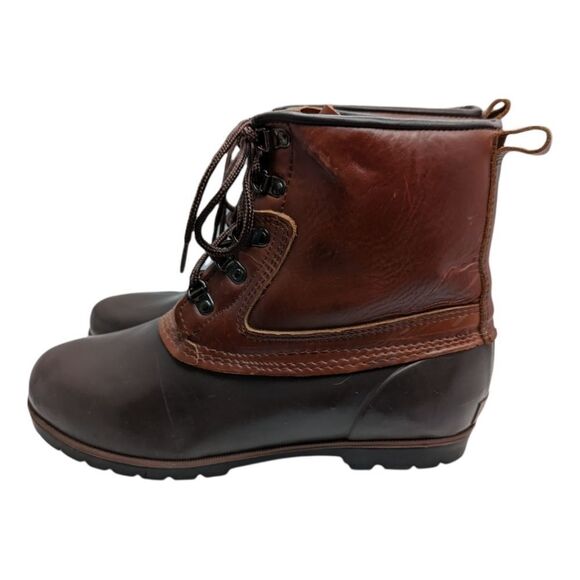 Eddie Bauer Men's Leather Duck Boots w/ Cushioned Red Flannel Inners SZ 11M - Picture 6 of 10